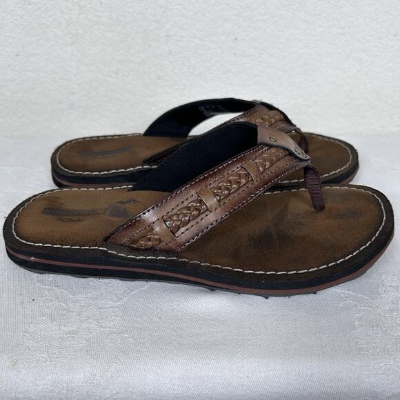 Clarks Collection Sz 7 M Fenner Nerice Flip-Flops Thong Sandals Honey Leather - Picture 4 of 6